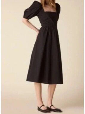 St. Roche Vista Dress Black Cotton Poplin Puff Sleeve Midi Dress Size 10 NWT